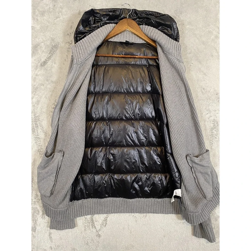 INC International Concepts Jacket Mens XL Gray Black Knit Puffer Hooded Full Zip